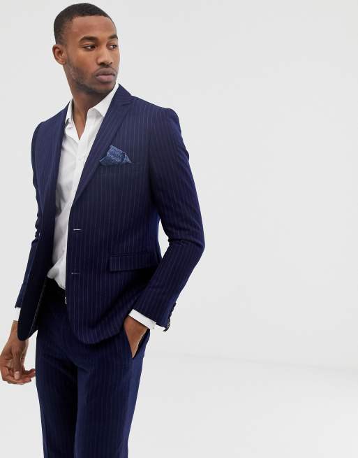 Harry Brown - Slim-fit kostuum in middenblauw met krijtstreep, 4 van 4