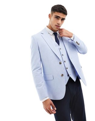 Harry Brown Slim Fit Linen Suit Jacket In Powder Blue