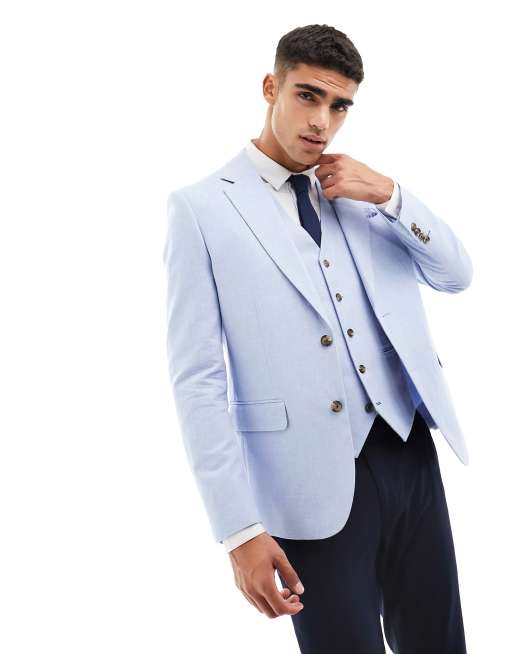 Harry Brown slim fit linen suit jacket in powder blue