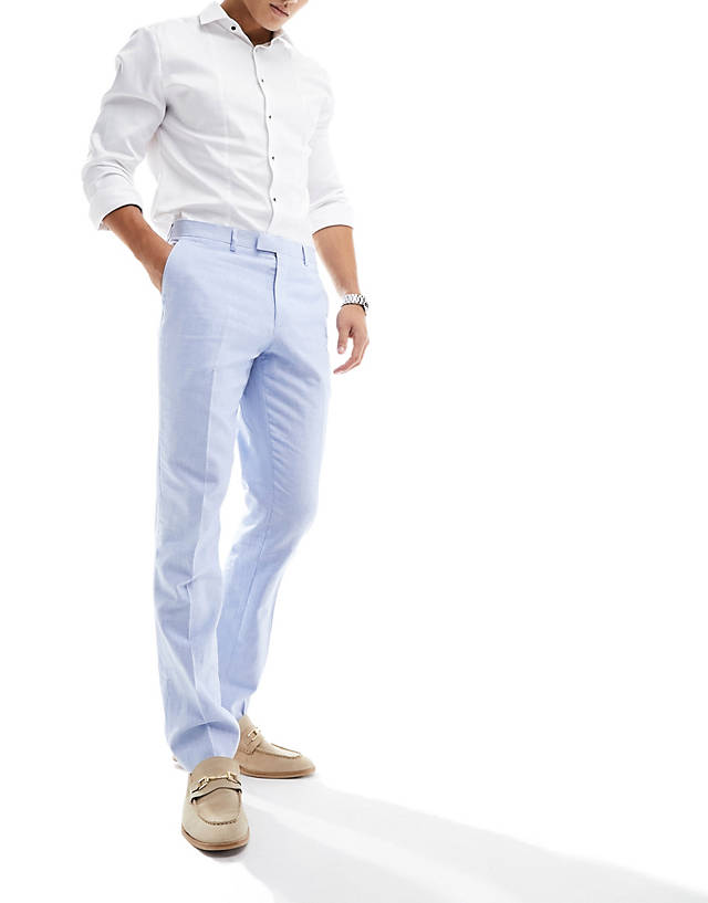 Harry Brown - slim fit linen suit trousers in powder blue