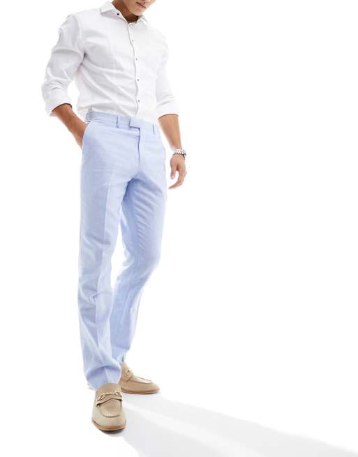 Harry Brown slim fit linen suit trousers in powder blue