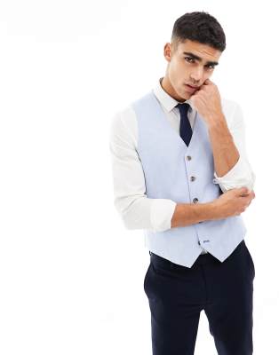 Harry Brown slim fit linen suit waistcoat in powder blue φωτογραφία