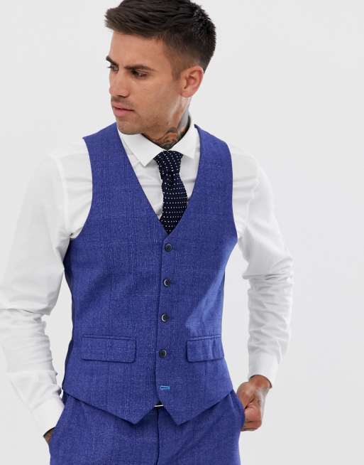Harry Brown slim fit mid blue check waistcoat