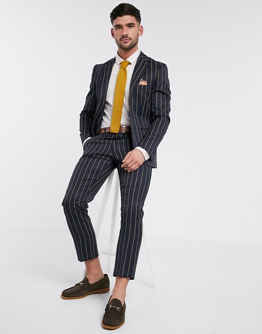 Harry Brown slim fit navy stripe cropped leg suit trouser