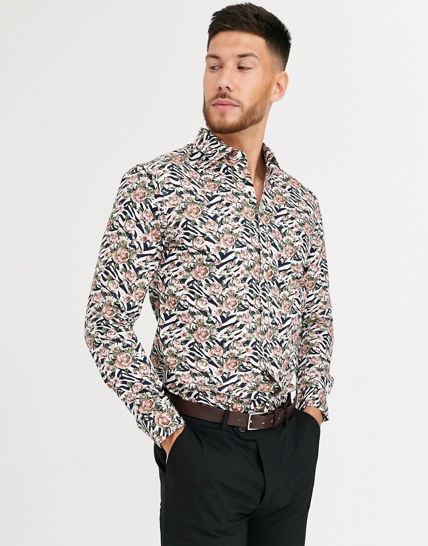 Harry Brown - Slim-fit overhemd met bloemen=- en dierenprint-Multi