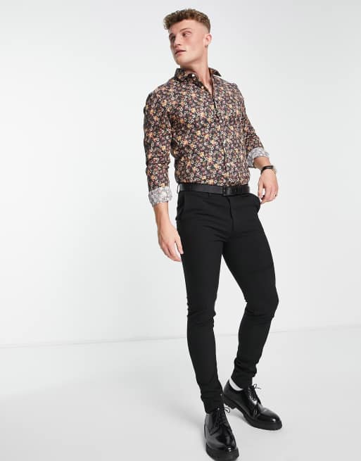 Harry Brown - Slim fit overhemd met fijne, herfstige bloemenprint, 4 van 4