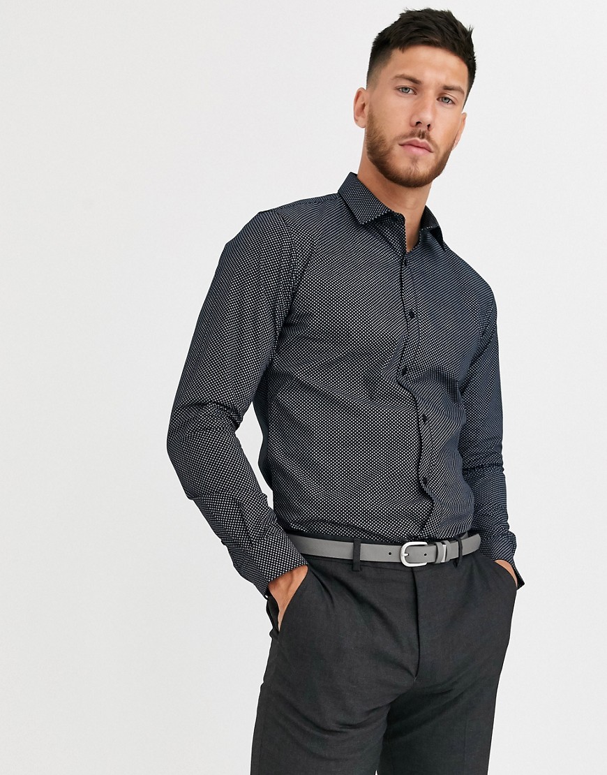 Harry Brown - Slim-fit overhemd met kleine stippen-Zwart