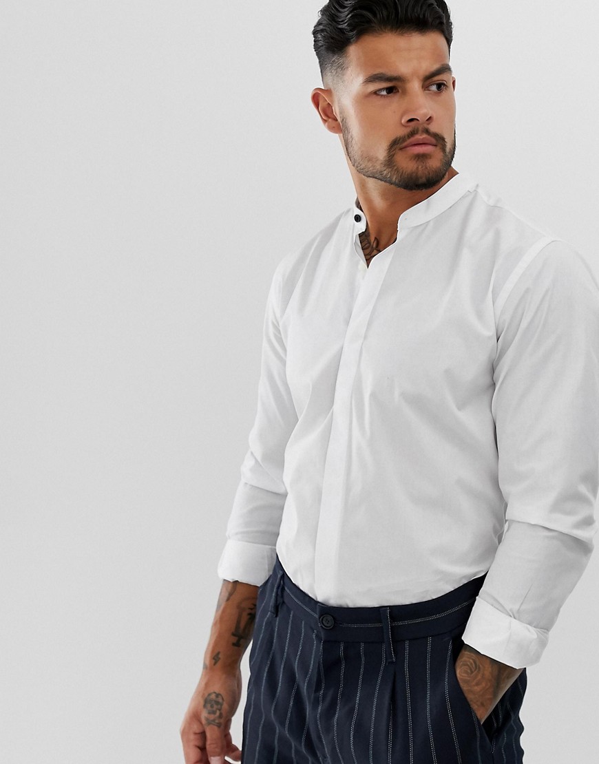 Harry Brown - Slim-fit overhemd zonder kraag-Wit