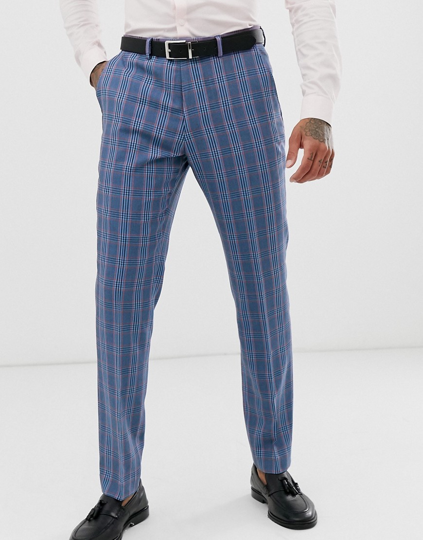 Harry Brown - Slim-fit pantalon met zomerse ruit-Blauw
