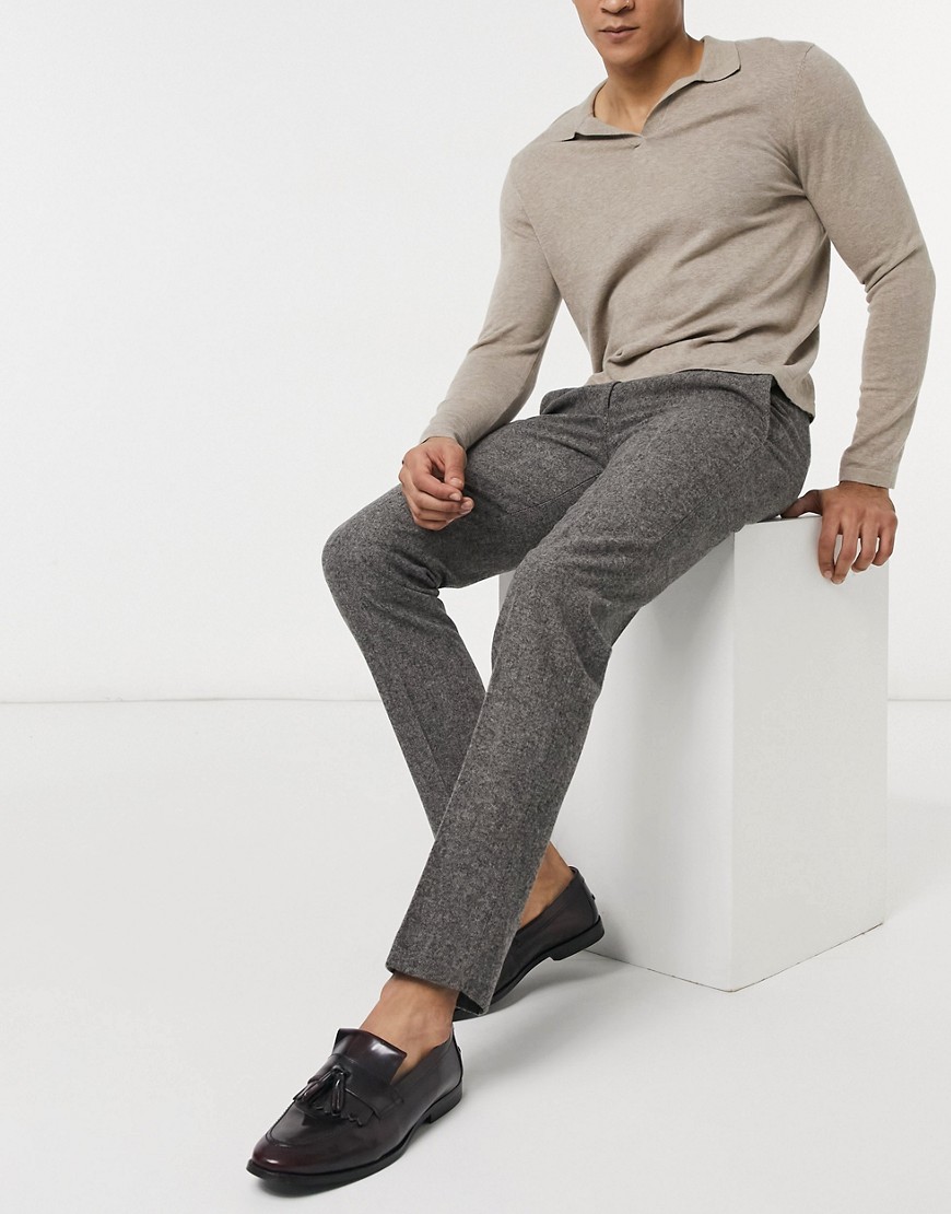 Harry Brown - Slim fit pantalon van grijs donegal-wol