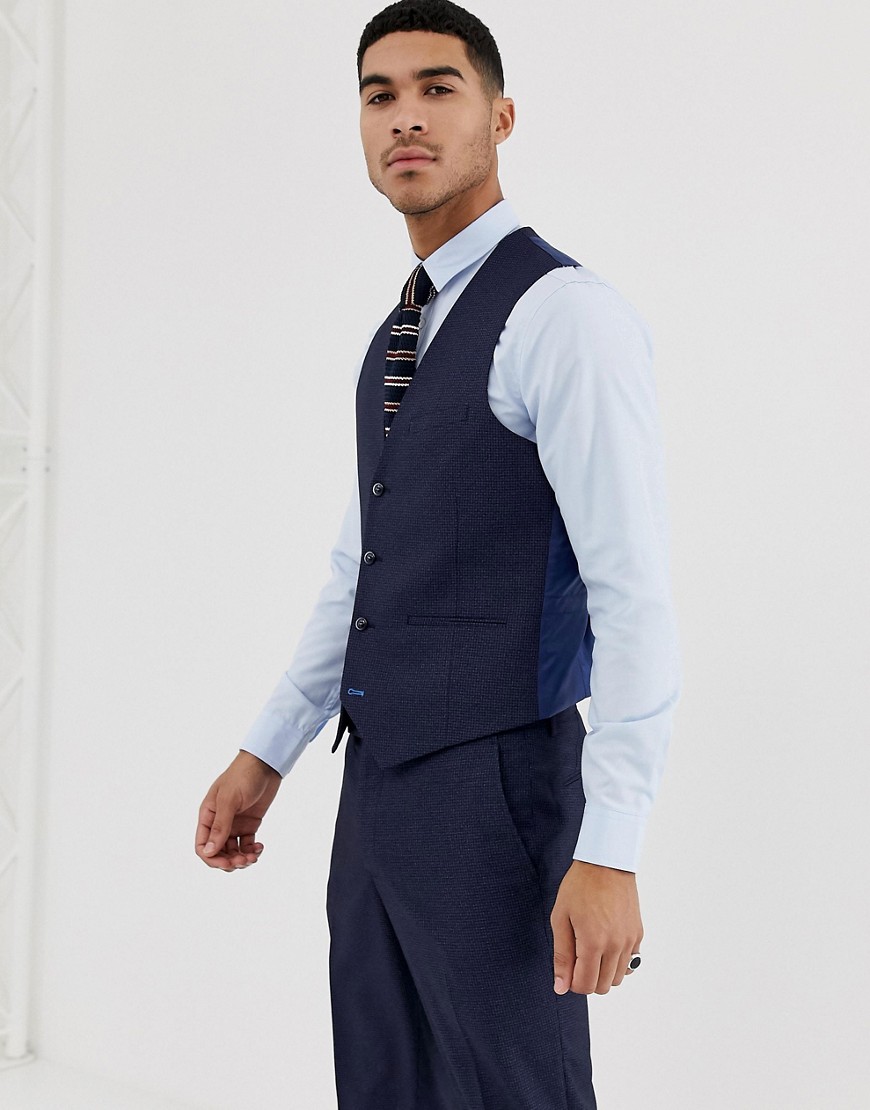 Harry Brown slim fit small check navy waistcoat