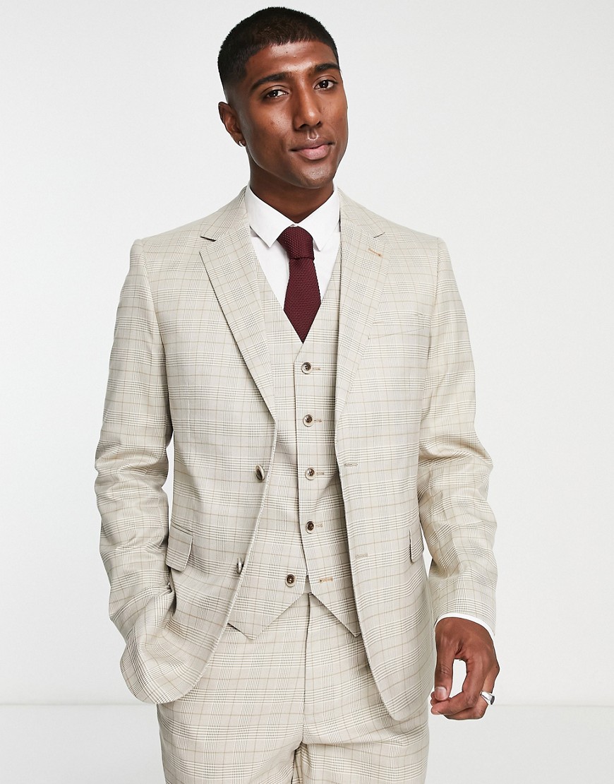 Harry Brown Slim Fit Suit Jacket In Brown Check-neutral