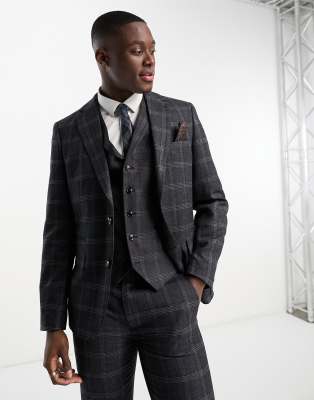 Harry Brown slim fit suit jacket in gray plaid