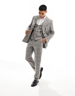 slim fit suit pants in gray check