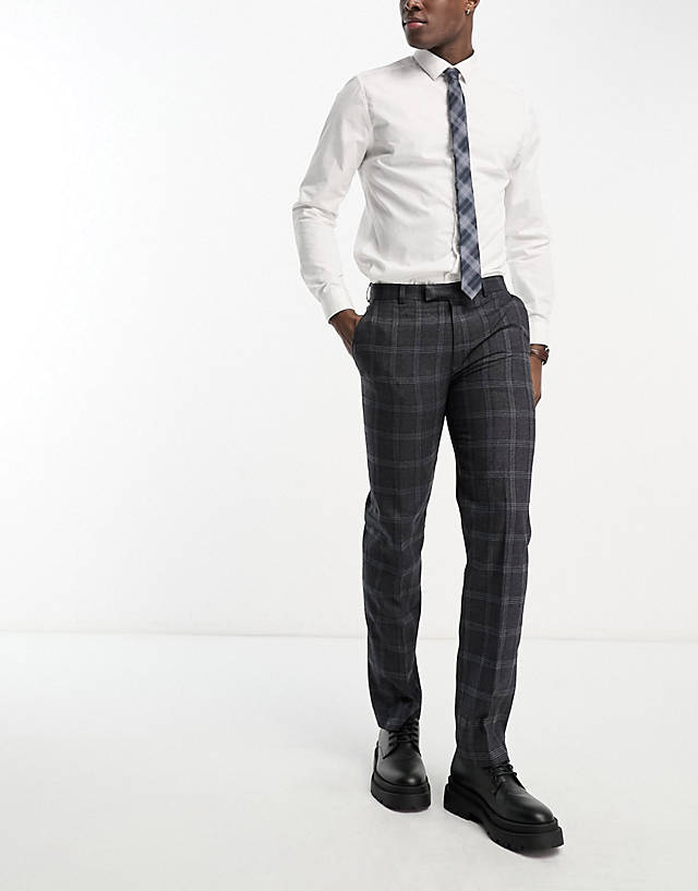 Harry Brown - slim fit suit trousers in grey check