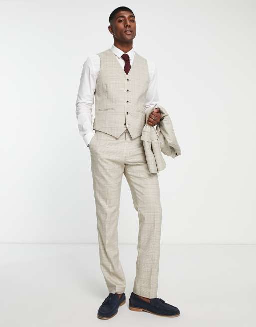 Harry Brown skinny linen suit in brown