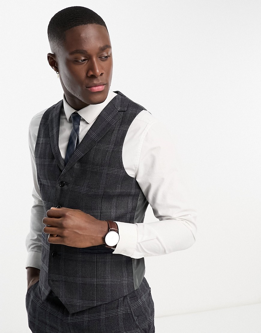 slim fit suit vest in gray check