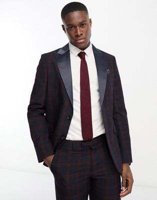 Harry Brown slim fit tartan suit jacket in navy & red - Click1Get2 Deals
