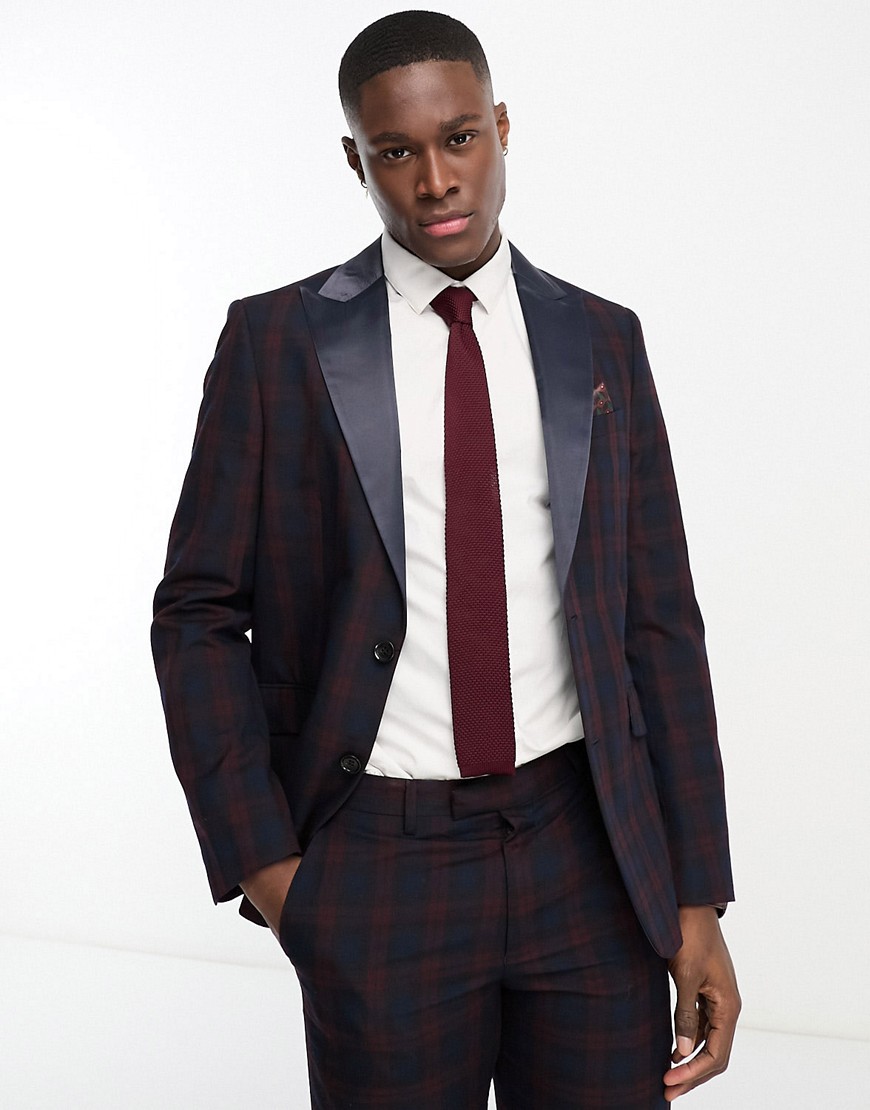 Harry Brown slim fit tartan suit jacket in navy & red-Multi
