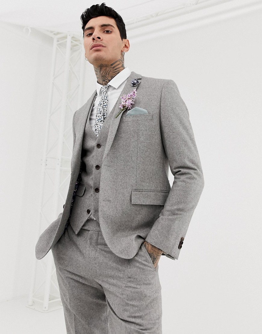 Harry Brown slim fit tweed sommer bryllups jakke i uld blanding-Grå