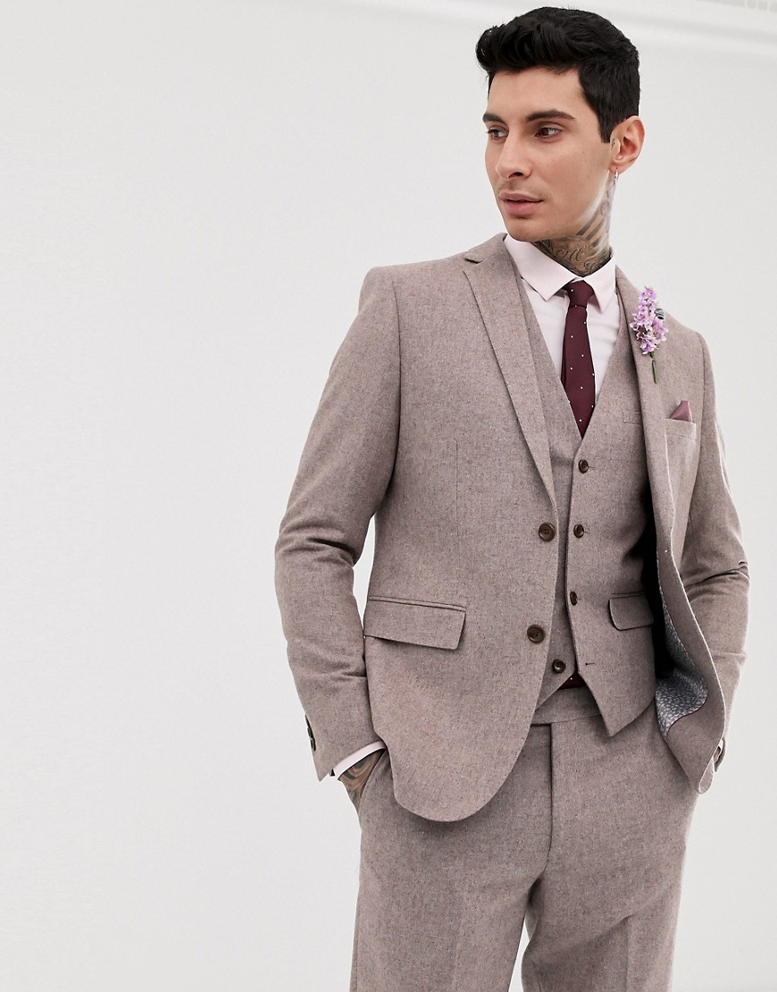 Harry Brown slim fit tweed sommer bryllups jakke i uld blanding-Pink