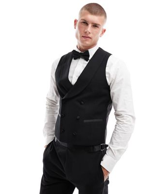 Harry Brown slim tuxedo double breasted shawl lapel waistcoat in black