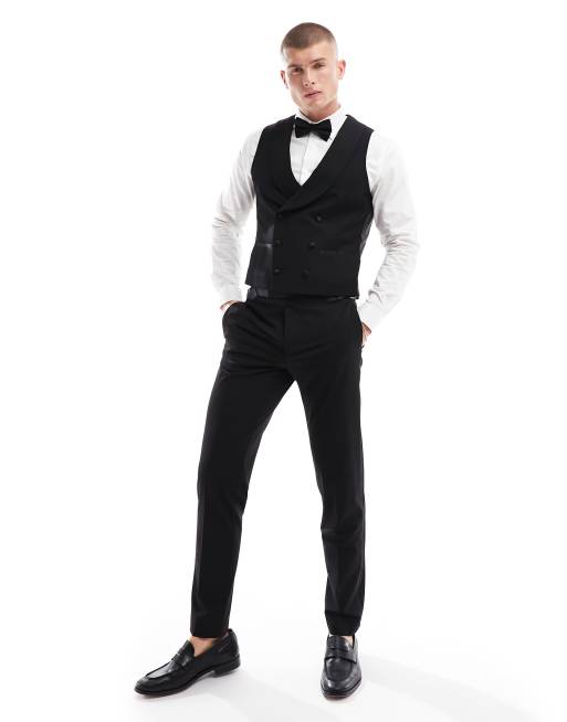 Harry Brown slim tuxedo double breasted shawl lapel waistcoat in black, 2 of 5