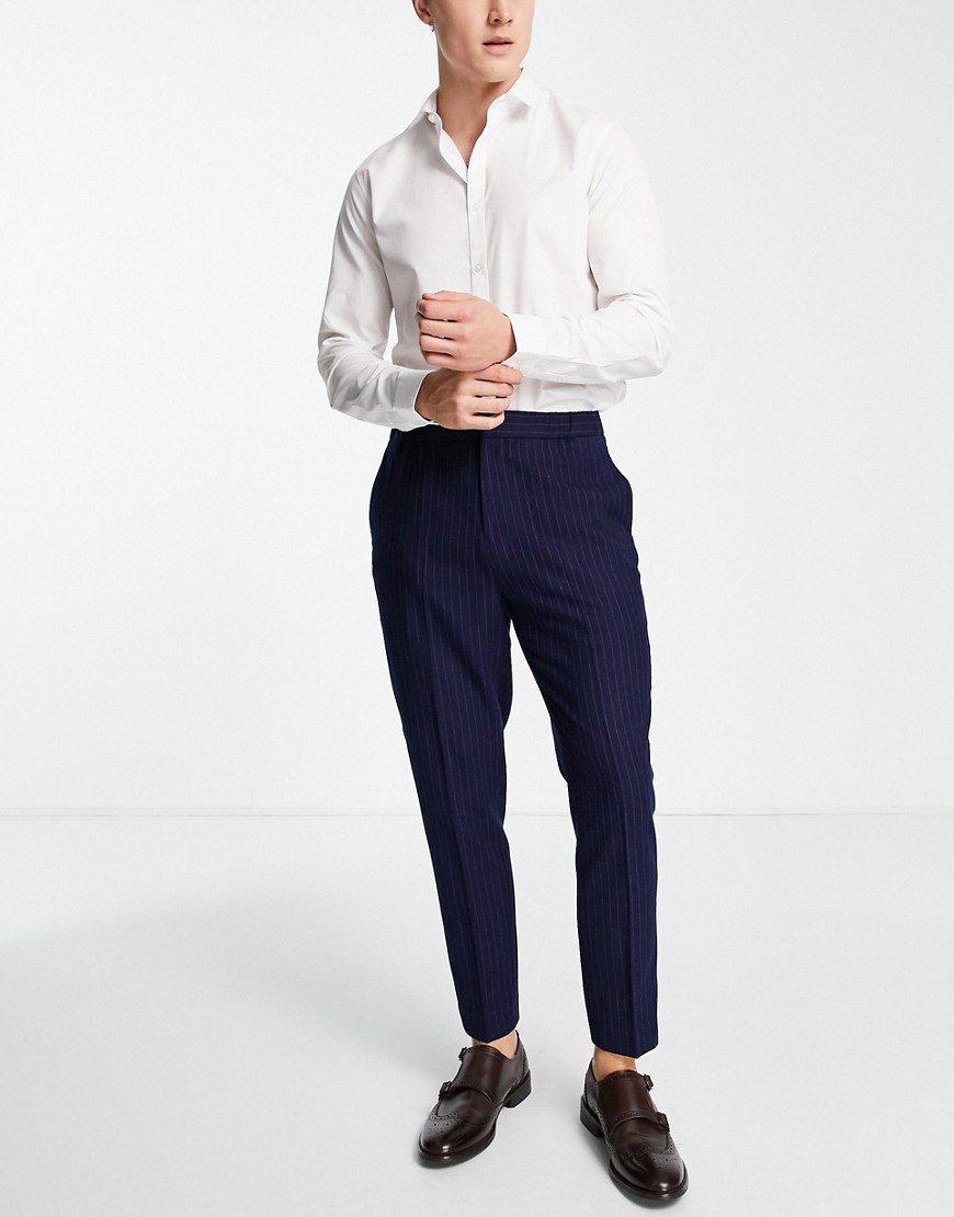 Harry Brown smart trousers with elasticated waistband in navy pinstripe