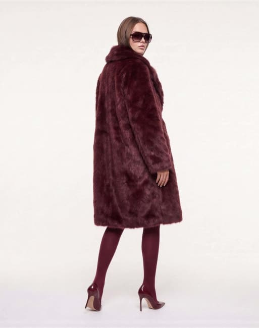 Harry Brown Solene long fur coat in burgundy, 3 of 5