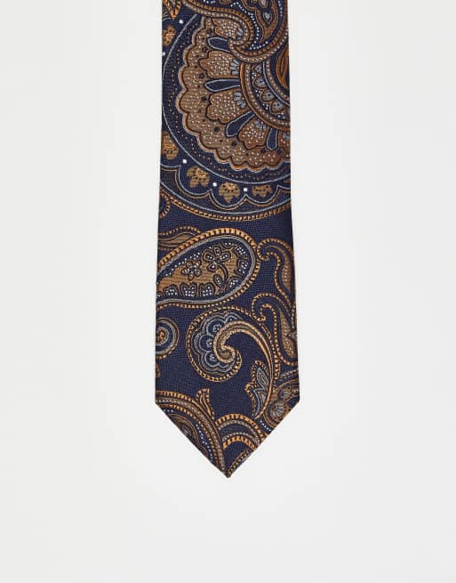 Harry Brown - Stropdas met paisley in marineblauw en oranje