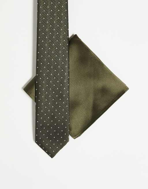 Harry Brown - Stropdas met polkadots in groen met effen groene pochet