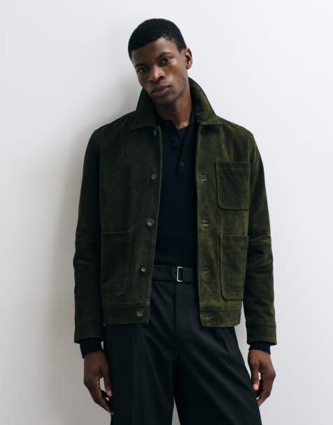 Harry Brown Suede Trucker Jacket in Dark Olive - view 1