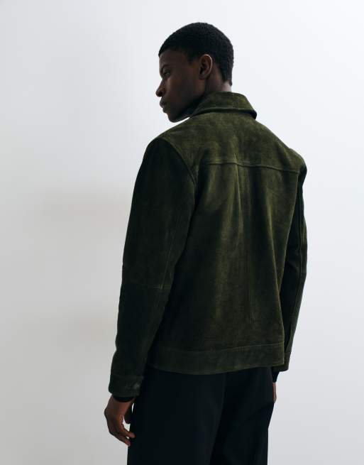 Harry Brown Suede Trucker Jacket in Dark Olive, 4 of 5