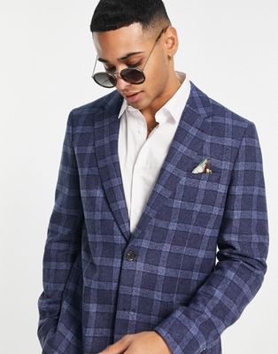 Harry Brown suit jacket in blue check - ASOS Price Checker