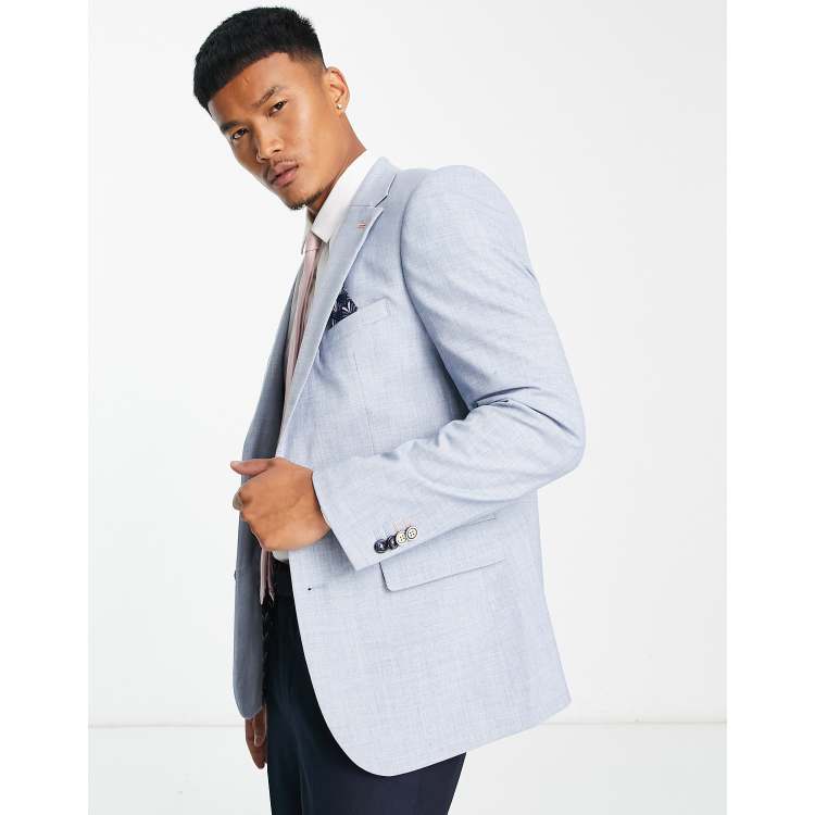 Mens Sky Blue Linen Blazer Double Breasted Jacket Formal Party 