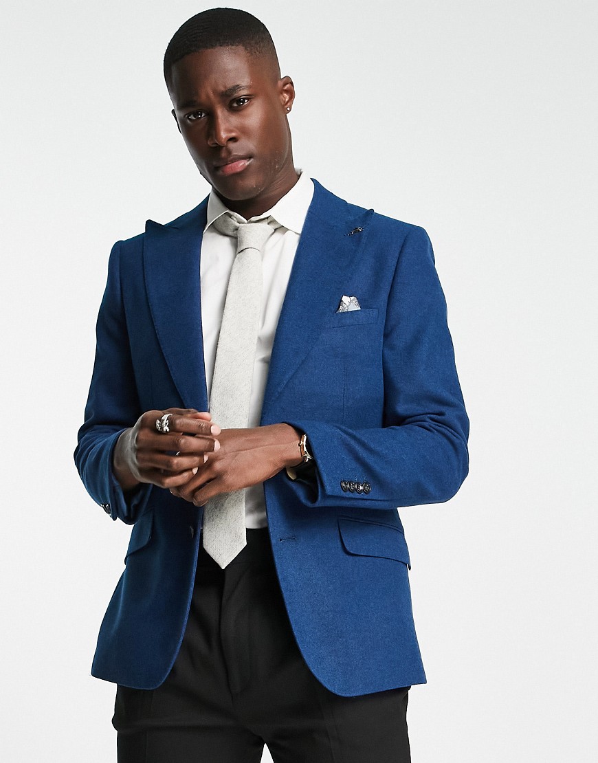 Harry Brown suit jacket in teal tweed-Blue