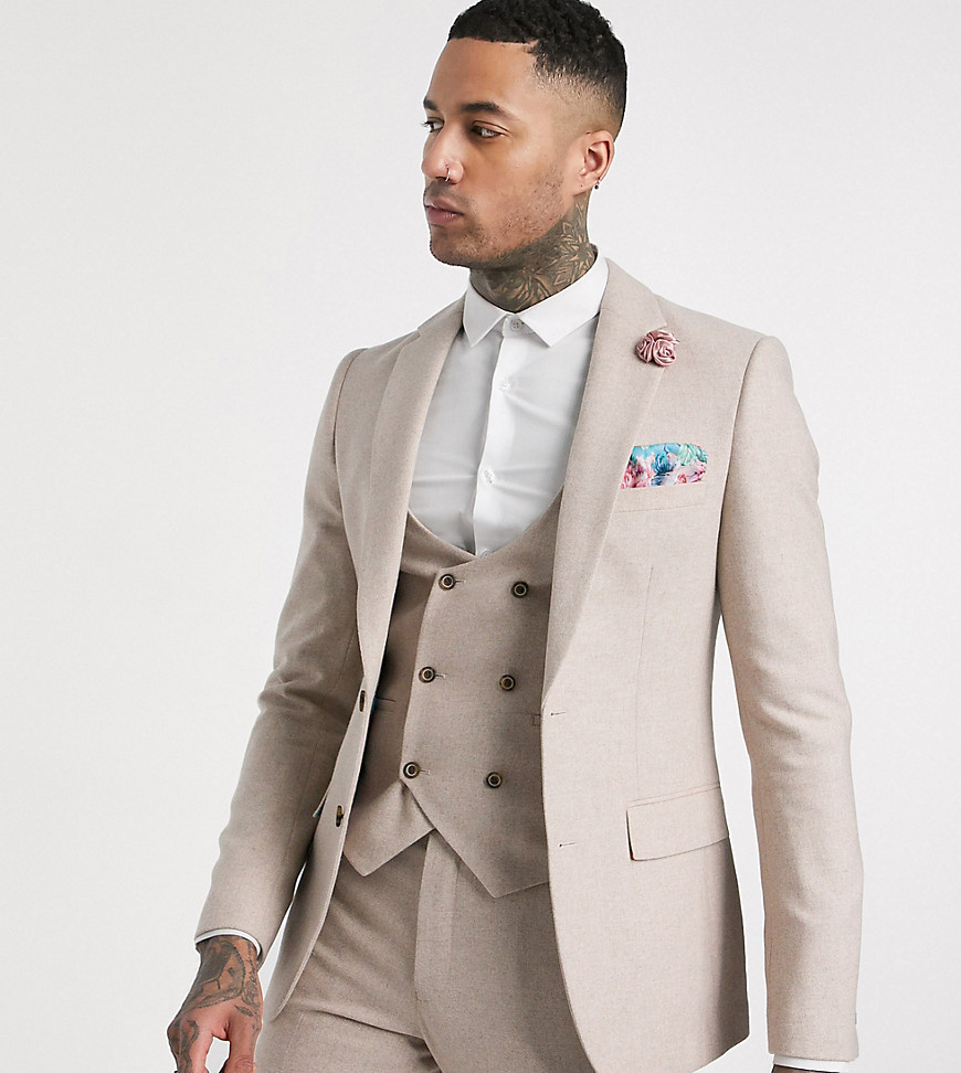 Harry Brown Tall – Bröllop – Kavaj i tunn tweed med smal passform-Natur