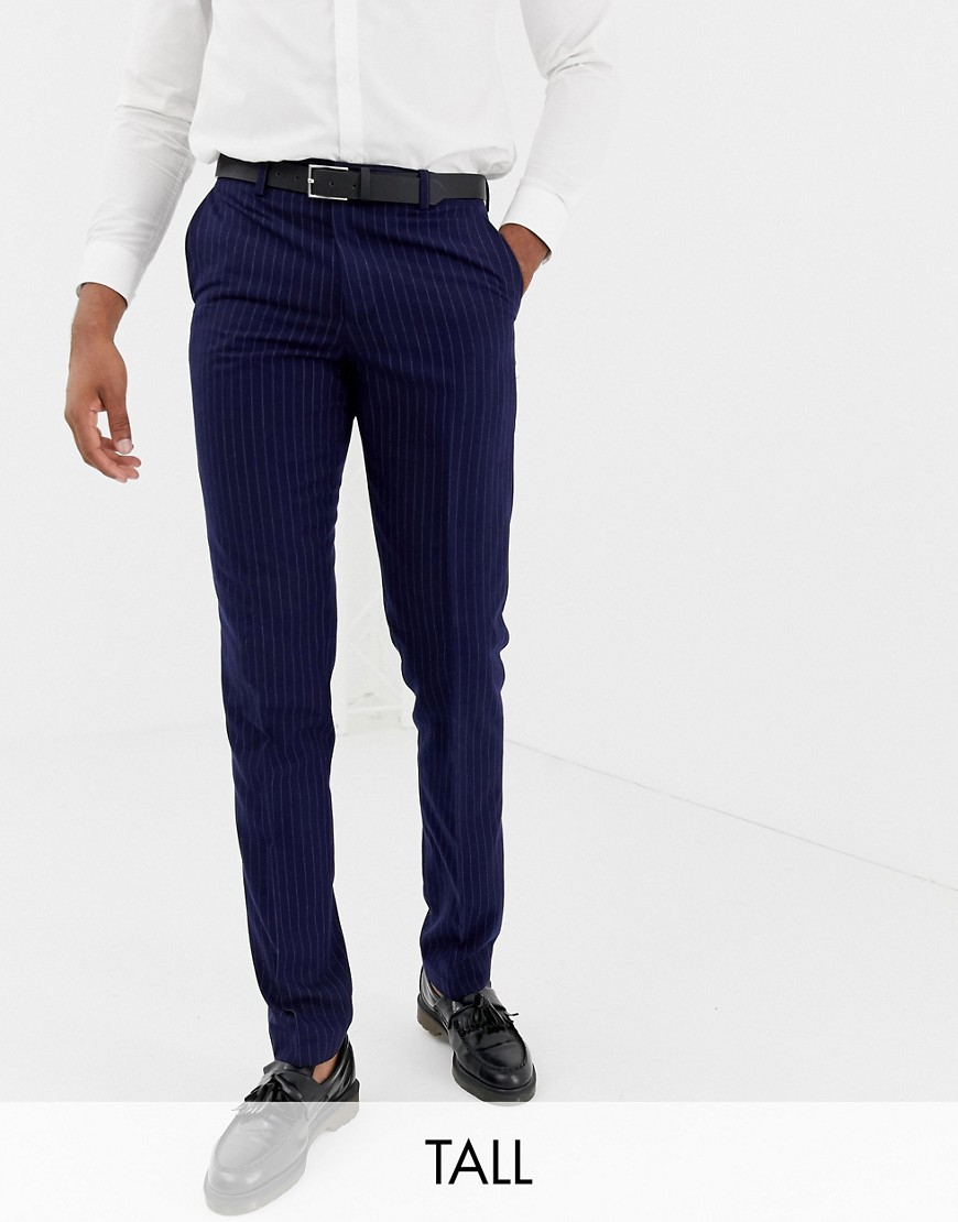 Harry Brown Tall - Pantaloni slim blu medio con motivo gessato effetto gesso