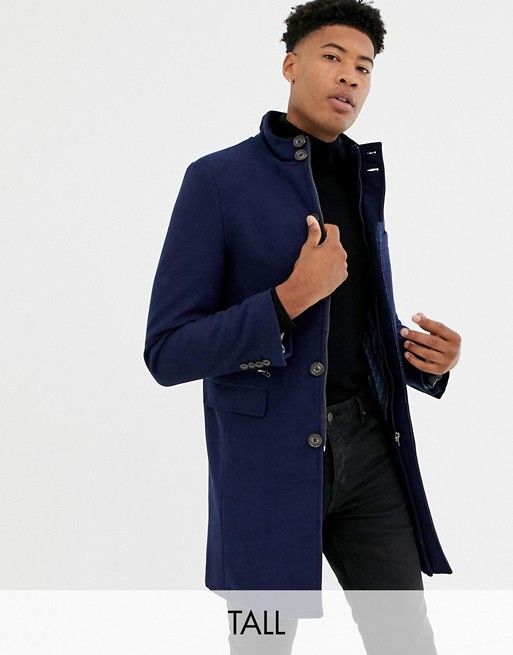 Harry Brown Tall premium wool blend funnel neck overcoat