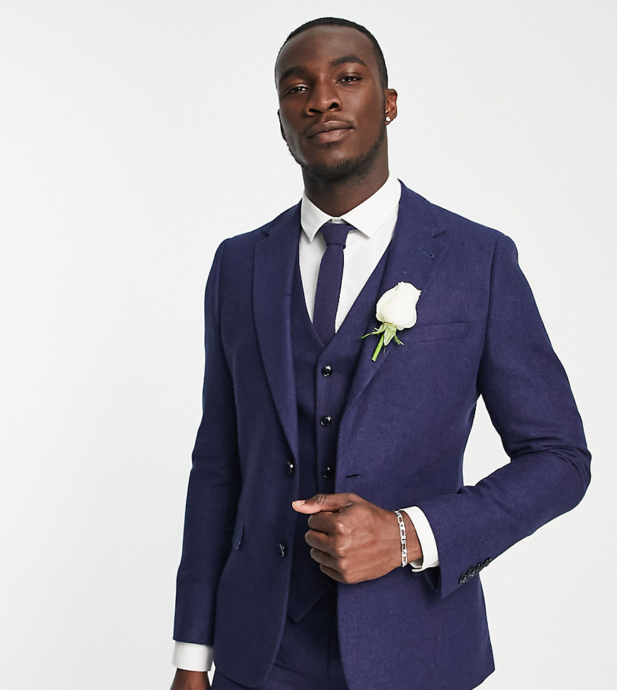 Harry Brown Tall wedding tweed slim fit suit jacket-Blue
