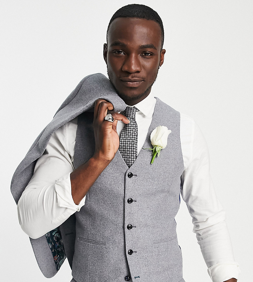 Tall wedding tweed slim fit vest-Gray