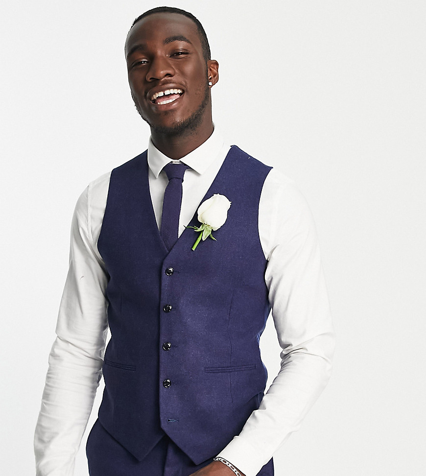Tall wedding tweed slim fit vest-Blue