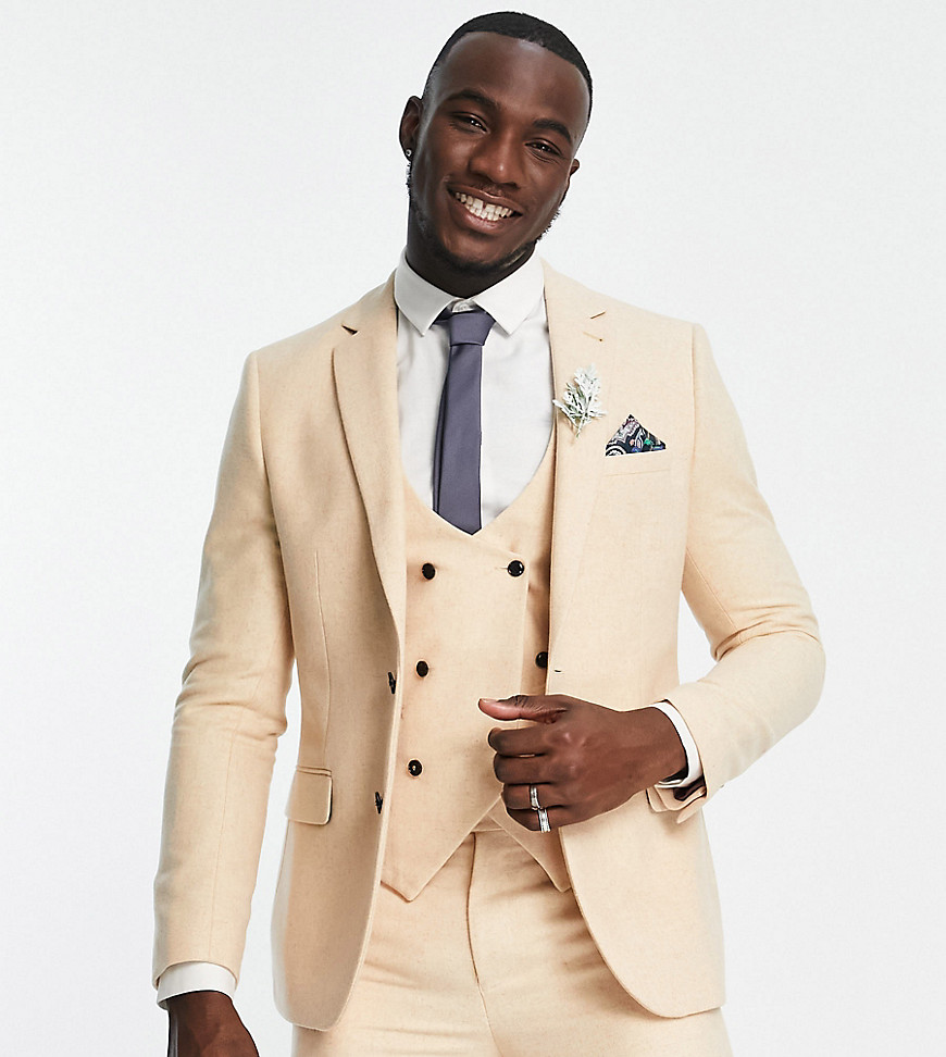 Harry Brown Tall wedding tweed wide lapel slim fit suit jacket-Neutral