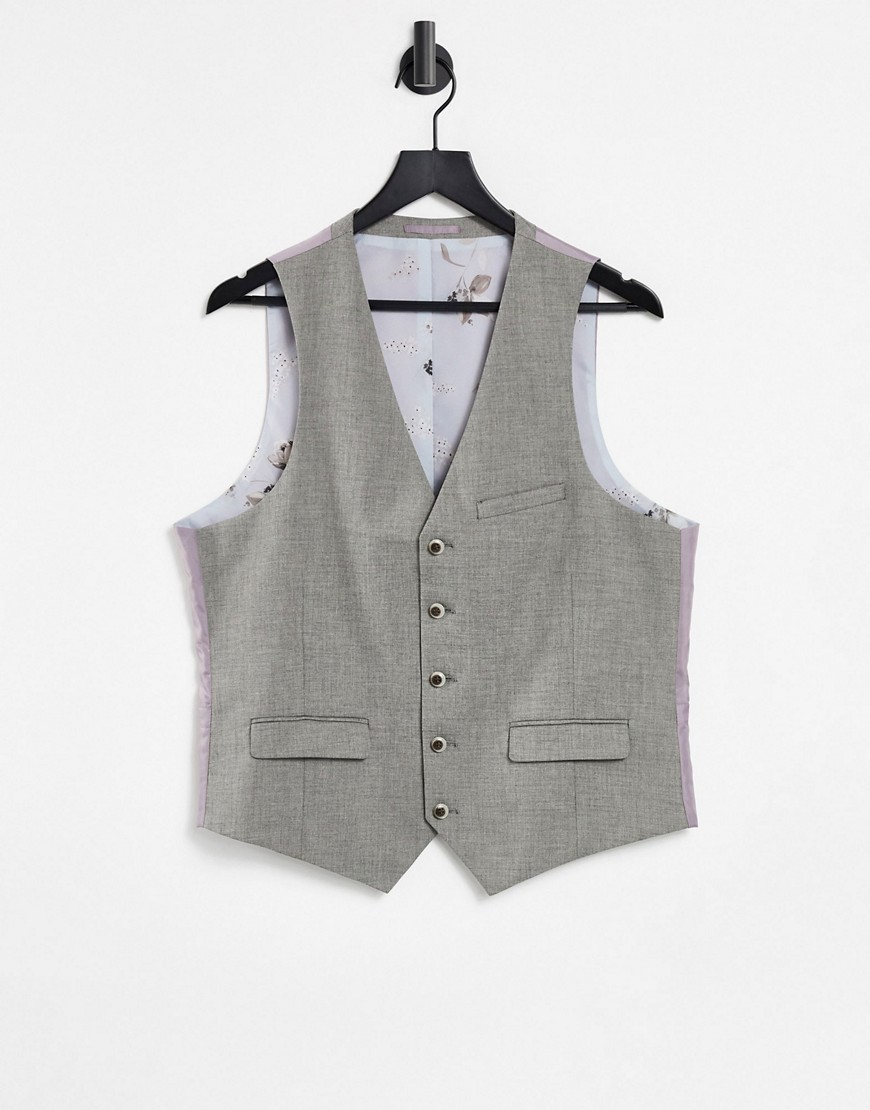 Harry Brown Taupe Textured Stretch Skinny Fit Wedding Suit Waistcoat-Multi