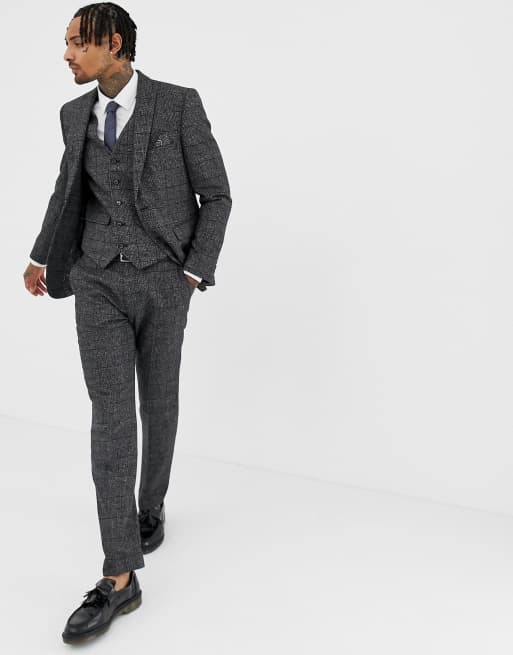 Harry Brown Textured Slim Fit Grey Check Suit Jacket