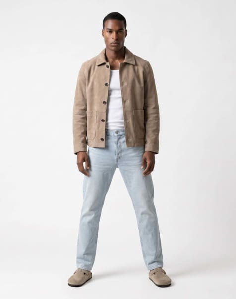 Harry Brown Theo real suede shacket in camel - view 1