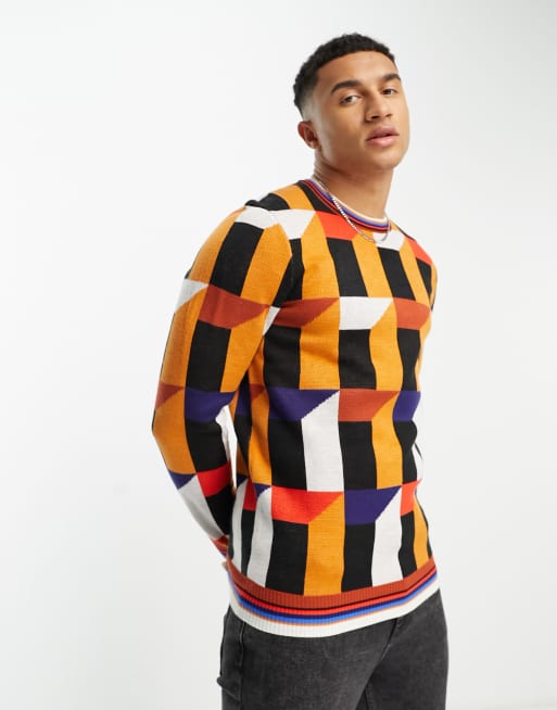 Harry Brown - Trui met ronde hals en abstracte print in oranje 