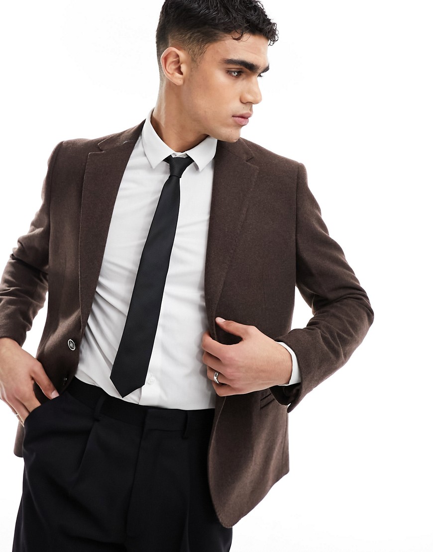 tweed relaxed fit suit jacket in brown