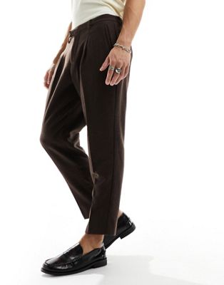 Harry Brown tweed relaxed tapered fit suit trousers in brown - ASOS Price Checker