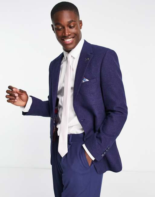 Harry Brown tweed suit jacket in navy ASOS